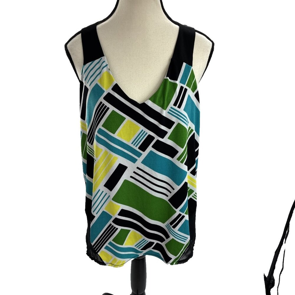 Worthington Womens Geometric Sleeveless Blouse Large Career Tank Top